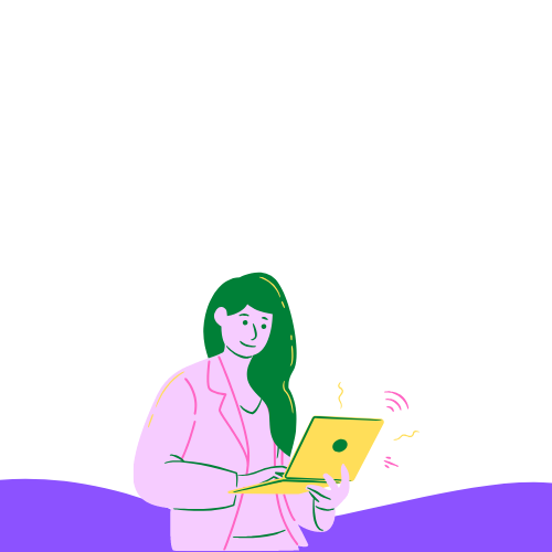 cartoon woman performing google search on laptop or surface
